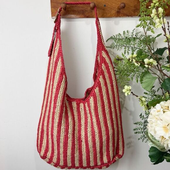 Anthropologie The Love Knot Slouchy Bag: Raffia Buckle Edition | New NWT | Red S - Picture 9 of 16